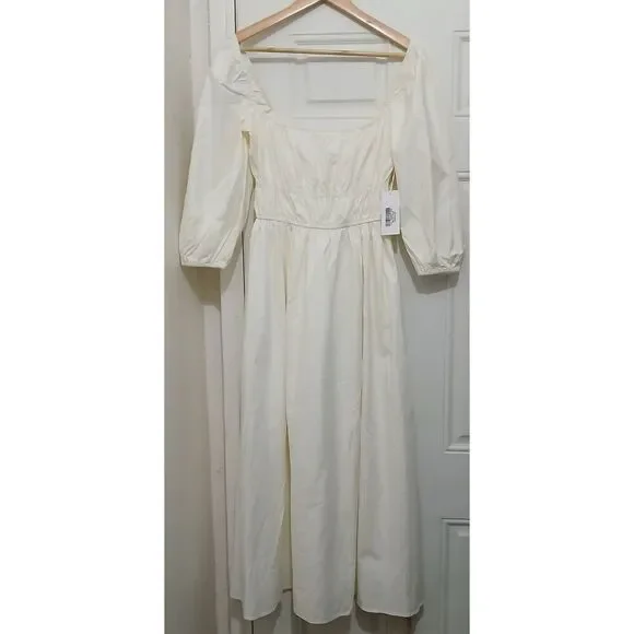 Reformation women small Bennie square neck long maxi ivory cream milk maid dress - Picture 2 of 11